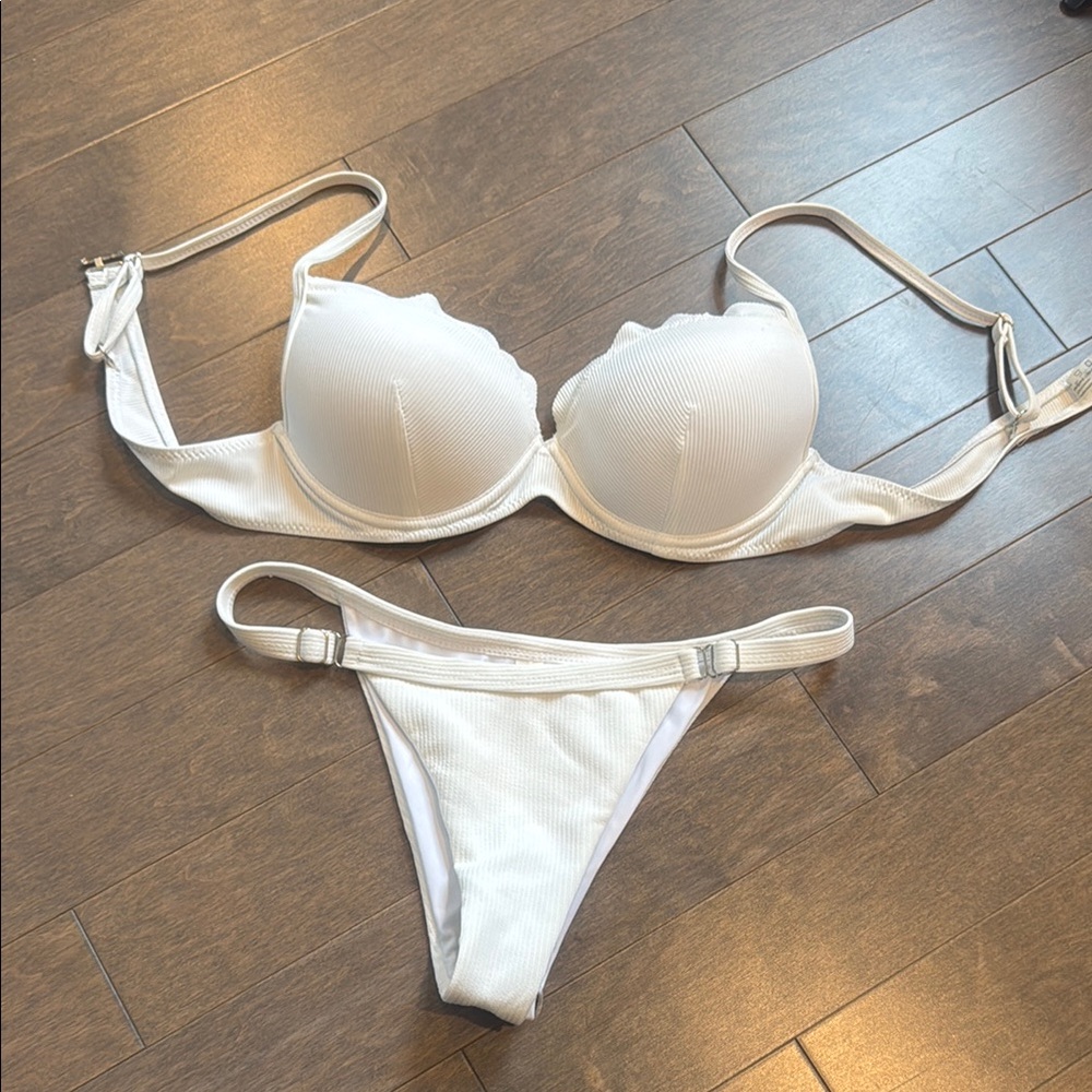 New Zaful White Minimalist Bikini Set with Underwire Support